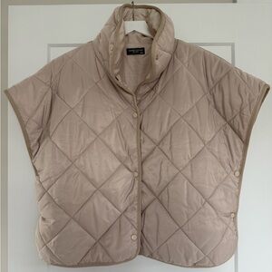 Sleeveless Quilted Cape Jacket in Light Taupe - Sunday Best